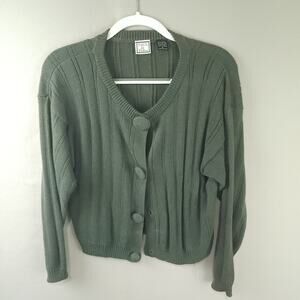 Paul Et Duffier Button-Up Cardigan Sweater Women Small Green Crop Boxy